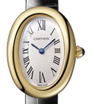 Baignoire Small in Yellow Gold on Black Calfskin Leather Strap with Silver Dial