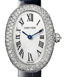 Baignoire Small in White Gold with DIamonds on Blue Alligator Leather Strap with Silver Dial