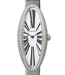Baignoire Allongee in White Gold with DIamonds on Gray Alligator Leather Strap with Silver Dial