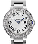 Ballon Bleu 28mm in Steel with Diamond Bezel on Steel Bracelet with Silver Roman Dial