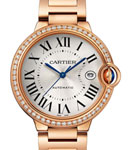 Ballon Bleu 40mm Automatic in Rose Gold with Diamond Bezel On Rose Gold Bracelet with Silver Opaline Roman Dial