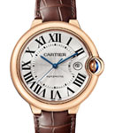 Ballon Bleu 42mm Automatic in Rose Gold  on Brown Alligator Leather Strap with Silver Sunray Dial