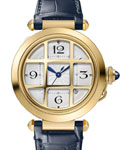 Pasha 41mm in Yellow Gold on Blue Alligator Leather Strap with Silver Dial
