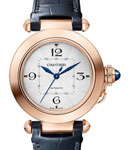 Pasha 35mm in Rose Gold on Blue Alligator Leather Strap with Silver Dial
