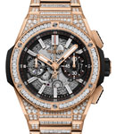 Big Bang Integrated 42mm in Rose Gold with Baguette DIamond Bezel on Rose Gold DIamond Bracelet with Skeleton Dial