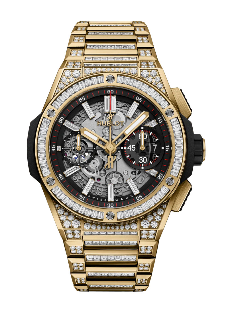 Hublot Big Bang Integrated 42mm in Yellow Gold with Baguette DIamond Bezel