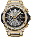 Big Bang Integrated 42mm in Yellow Gold with Baguette DIamond Bezel on Yellow Gold DIamond Bracelet with Skeleton Dial