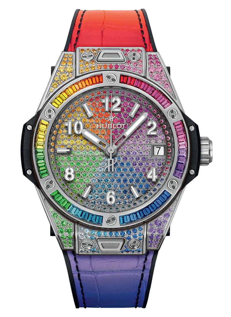Hublot Big Bang One Click 39mm in Steel with Pave Rainbow Diamond Case