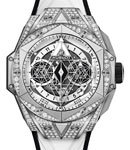 Big Bang Sang Bleu II in Titanium with Diamond Bezel on Strap with Matte White Skeleton Dial