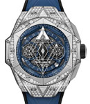 Big Bang Sang Bleu II in Titanium with Diamond Bezel on Strap with Matte Blue Dial