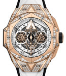 Big Bang Sang Bleu II in Rose Gold with Pave Diamond Case on Strap with Matte White Skeleton Dial