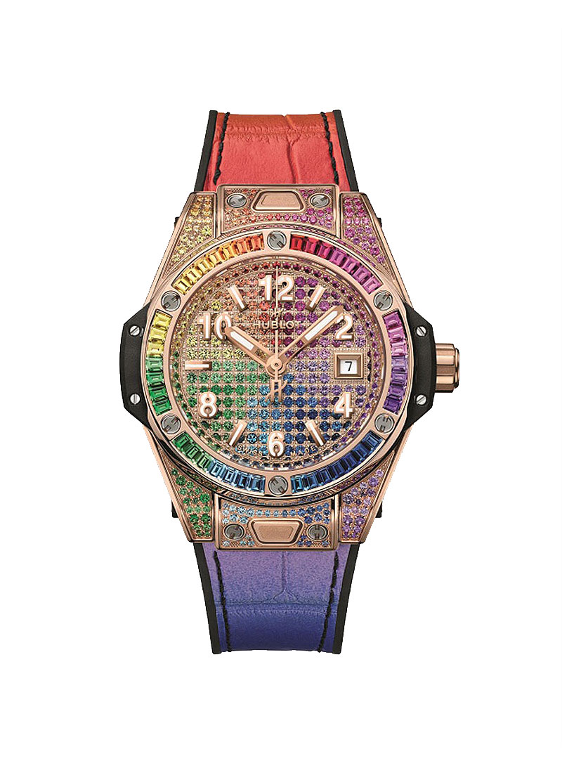 Hublot Big Bang One Click 33mm in Rose Gold with Rainbow Pave Diamond Case