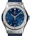 Classic Fusion 42mm in Titanium on Blue Rubber Strap with Blue Dial