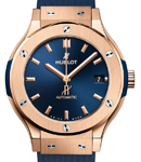Classic Fusion 38mm in Rose Gold on Blue Rubber Strap with Blue Dial