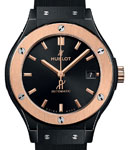 Classic Fusion 38mm in Black Ceramic with Rose Gold Bezel on Black Rubber Strap with Black Dial