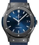 Classic Fusion 45mm in Black Ceramic on Blue Rubber Strap with Blue Dial