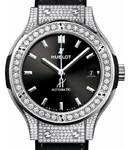 Classic Fusion 38mm in Titanium with Pave Diamond Case on Black Rubber Strap with Black Dial