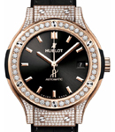 Classic Fusion 38mm in Rose Gold with Pave Diamond Case on Black Rubber Strap with Black Dial