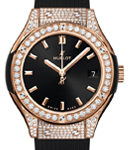 Classic Fusion 33mm in Rose Gold with Pave Diamond Case on Black Rubber Strap with Black Dial