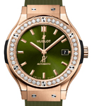 Classic Fusion 38mm in Rose Gold with Diamond Bezel on Green Rubber Strap with Green Dial