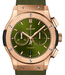 Classic Fusion Chronograph 42mm in Rose Gold On Green Rubber Strap with Green Dial