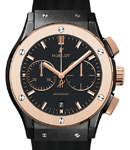 Classic Fusion Chronograph 42mm in Black Ceramic with Rose Gold Bezel On Black Rubber Strap with Black Dial
