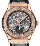 Classic Fusion Aerofusion Moonphase 42mm in Rose Gold wth Diamond Bezel On Black Rubber & Allgator Leather Strap with Skeleton Dial