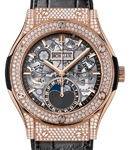 Classic Fusion Aerofusion Moonphase 42mm in Rose Gold wth Pave Diamond Case On Black Rubber & Allgator Leather Strap with Skeleton Dial