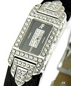 Charleston in White Gold with Diamond Bezel on Black Alligator Leather Strap with Black Diamond Dial