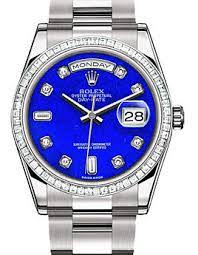 Men's  President with Baguette Bezel - Oyster Bracelet White Gold Oyster Bracelet with Blue Lapis Diamond Dial