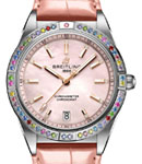 Chronomat Automatic 36mm South Sea in Steel with White Gold Sapphire Bezel on Pink Alligator Leather Strap with Pink Dial