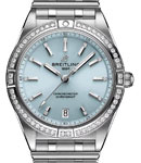 Chronomat Automatic 36mm in Steel with White Gold Diamond Bezel on Steel Bracelet with Light Blue Dial