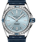 Super Chronomat B01 38mm in Steel with Diamond Bezel on Blue Rubber Strap with Light Blue Dial