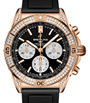 Super Chronomat B01 42mm in Rose Gold with Diamond Bezel & Lugs on Black Rubber Strap with Black Dial