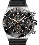Super Chronomat B01 44mm Four Year Calendar in Steel with Black Bezel on Black Rubber Strap with Black Dial