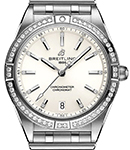 Chronomat Automatic 36mm in Steel with Diamond Bezel on Steel Bracelet with White Dial