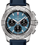Avenger B01 Chronograph 44mm in Steel on Blue Calfskin Leather Strap with Light Blue Dial