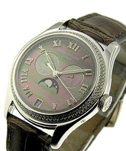 4936G Ladys Annual Calendar in White Gold with Diamond Bezel on Brown Leather Strap with Black Mother of Pearl Dial
