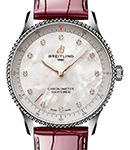 Navitimer 32mm in Steel on Burgundy Alligator Leather Strap with White Dial