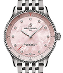 Navitimer 32mm in Steel on Steel Bracelet with Pink MOP Diamond Dial