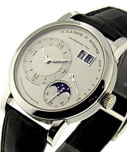 Lange 1 Moonphase Mechanical in Platinum On Black Crocodile Leather Strap with Silver Dial