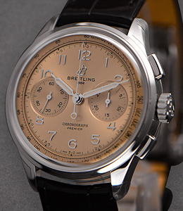 Premier B09 Chronograph 40mm in Steel on Brown Crocodile Leather Strap and Champagne Dial