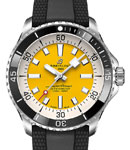 SuperOcean Automatic 42mm in Steel with Black Ceramic Bezel on Black Rubber Strap with Yellow Dial