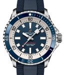 SuperOcean Automatic 42mm in Steel with Blue Ceramic Bezel on Blue Rubber Strap with Blue Dial