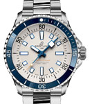SuperOcean Automatic 42mm in Steel with Blue Ceramic Bezel on Steel Bracelet with White Dial