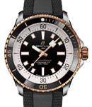 SuperOcean Automatic 42mm in Steel with Rose Gold Black Ceramic Bezel on Black Rubber Strap with Black Dial