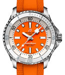 SuperOcean Automatic 36mm in Steel with White Ceramic Bezel on Orange Rubber Strap with Orange Dial