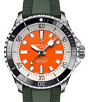 SuperOcean Automatic 42mm Kelly Slater in Steel with Black Ceramic Bezel on Green Rubber Strap with Orange Dial