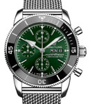 SuperOcean Heritage 'Chronograph 44mm in Steel with Black Bezel on Steel Bracelet with Green Dial