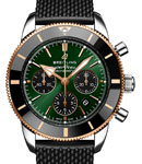 SuperOcean Heritage Chronograph 44mm in Steel with Rose Gold Black Bezel on Black Rubber Strap with Green Dial - Limited Editon